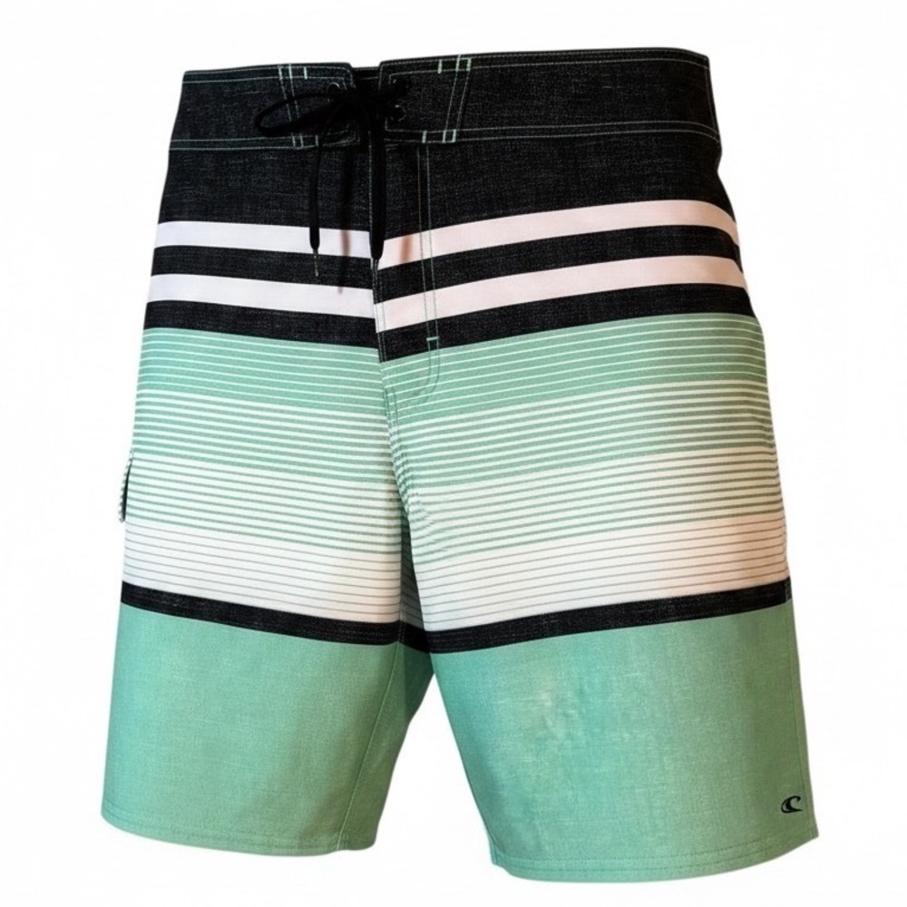 O'Neill Mens 36 Hyperfreak Board Shorts Mint Green Stripe 4-Way Stretch Surf